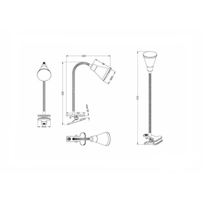 Faretto con pinza bianco in plastica, Taimi, 3,8W, 3000K LED, con interruttore
