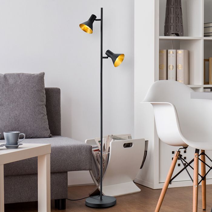 Lampada da terra industriale nera, Verena, con interruttore