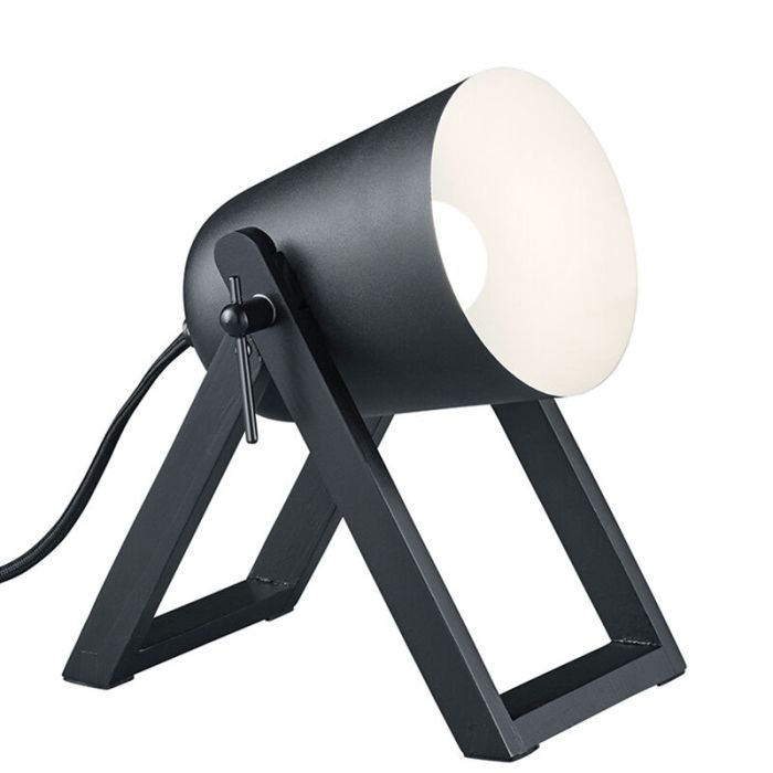Lampada da tavolo in legno nera, Sacha, con interruttore