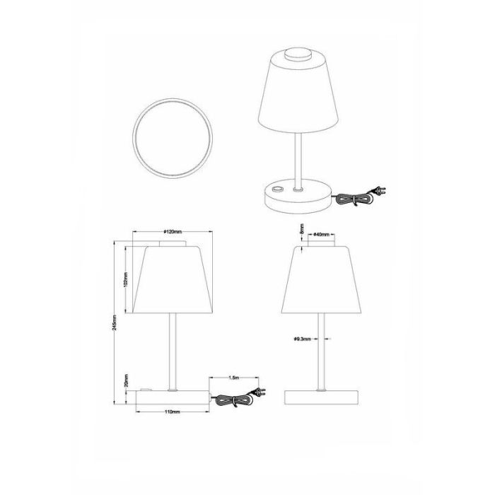 Lampada da tavolo moderna in nichel, Nakskov, 2,5W, 3000K LED, con interruttore
