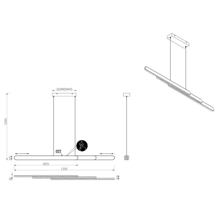 Lampada a sospensione design in ottone, Dwayn, 48W, bianco regolabile tra caldo e freddo LED, controllo touch