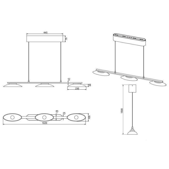 Lampada a sospensione design in ottone, Fenno, 9W, 3000K LED, dimmer in 3 fasi
