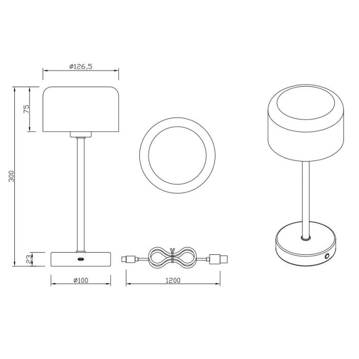 Lampada da tavolo moderna bianca, Dustin, 1,5W, 3000K LED, controllo touch
