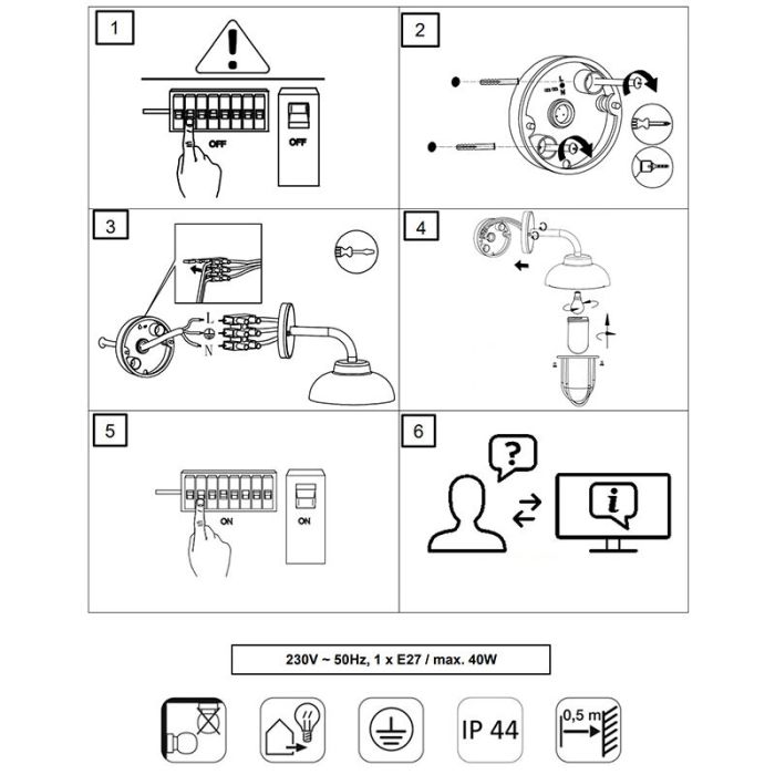 Lampada da esterno industriale antracite, Trevor, IP44