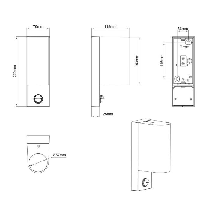 Applique da esterno con sensore di movimento moderna antracite, Laurien, IP44
