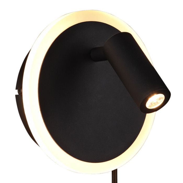 Applique da parete moderna nera, Sirias, 5W, 3000K LED, con interruttore