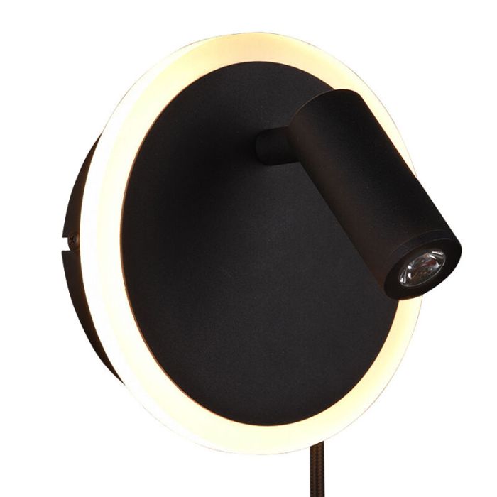 Applique da parete moderna nera, Sirias, 5W, 3000K LED, con interruttore