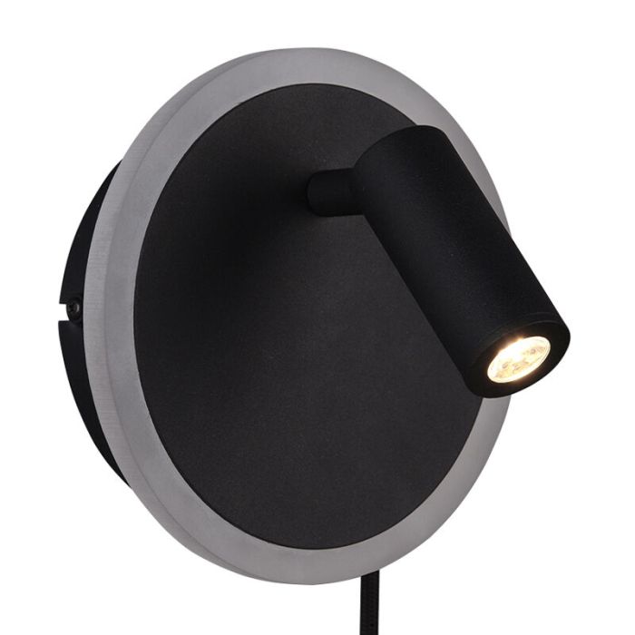 Applique da parete moderna nera, Sirias, 5W, 3000K LED, con interruttore
