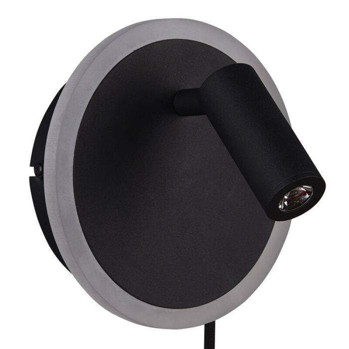 Applique da parete moderna nera, Sirias, 5W, 3000K LED, con interruttore