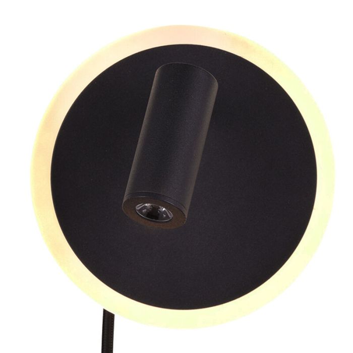 Applique da parete moderna nera, Sirias, 5W, 3000K LED, con interruttore