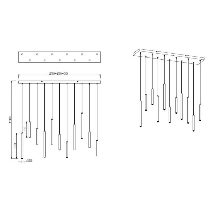 Lampada a sospensione moderna nera, Jessamy, 2,5W, 3000K LED