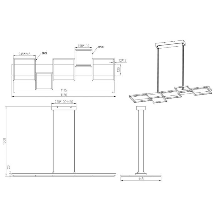 Lampada a sospensione in legno marrone, Justian, 42W, 3000K LED, dimmer in 3 fasi