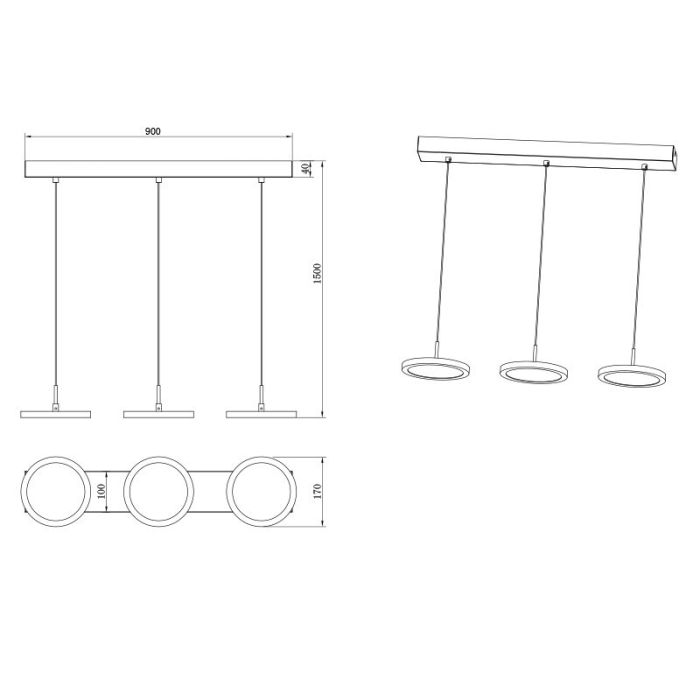 Lampada a sospensione moderna nera, Jakoba, 10W, 3000K LED