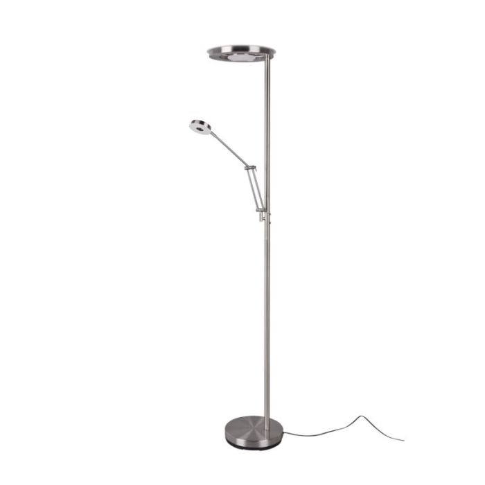 Piantana da lettura da terra moderna in nichel, Yazid, 32W, colore regolabile LED, controllo touch