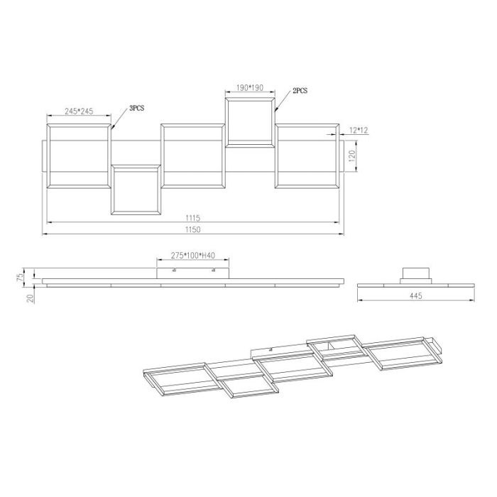 Plafoniera in legno marrone, Justian, 42W, 3000K LED, dimmer in 3 fasi