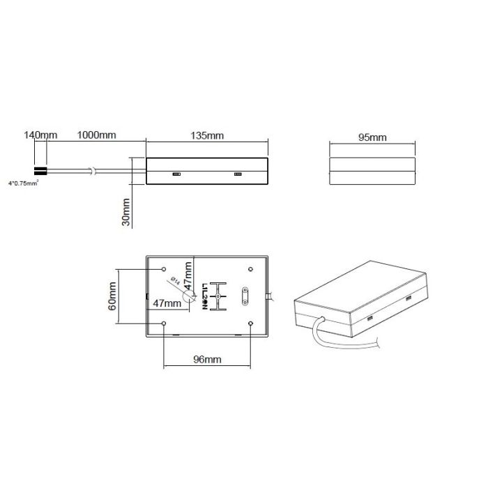 Alimentatore con variatore di fase elettronico per interruttori e dimmer, colore bianco