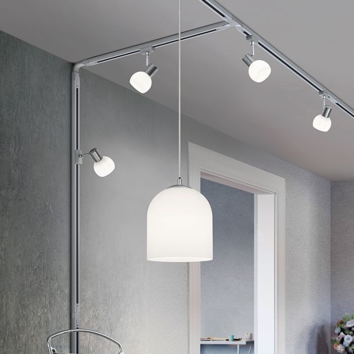 Lampada a sospensione a binario bifase in vetro bianco Ivar