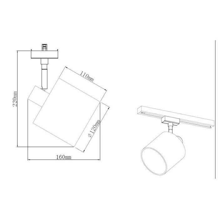 Spot Koge nero/dorato per illuminazione a binario a 2 fasi