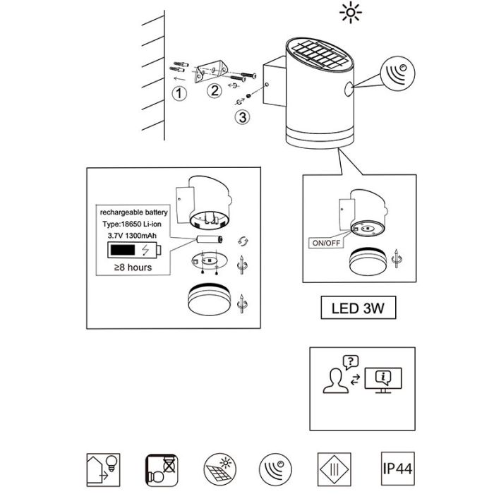 Applique da esterno con sensore di movimento moderna antracite, Suzan, 3W, 3000K LED, IP44