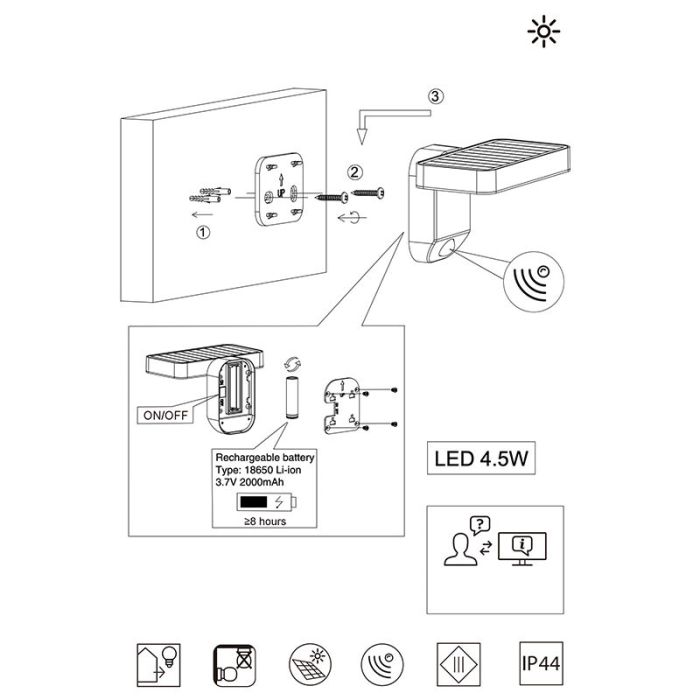 Applique da esterno con sensore di movimento moderna antracite, Summer, 4,5W, 3000K LED, IP44