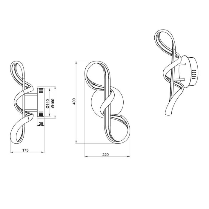 Applique da parete design bianca, Renso, 18W, 4000K LED, dimmer in 3 fasi