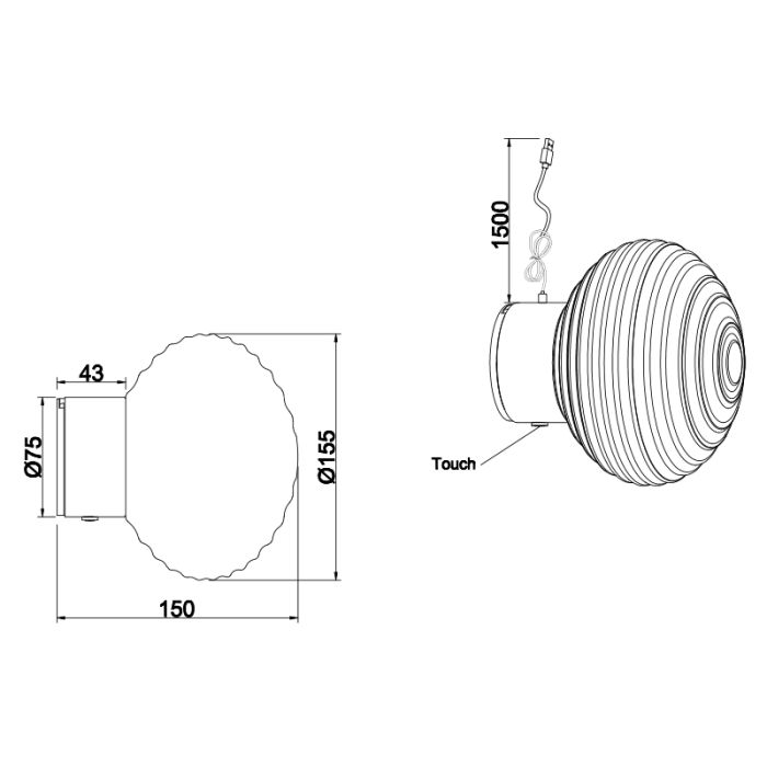 Applique ricaricabile moderna grigia, Walid, 1,5W, 3000K LED, dimmer in 3 fasi
