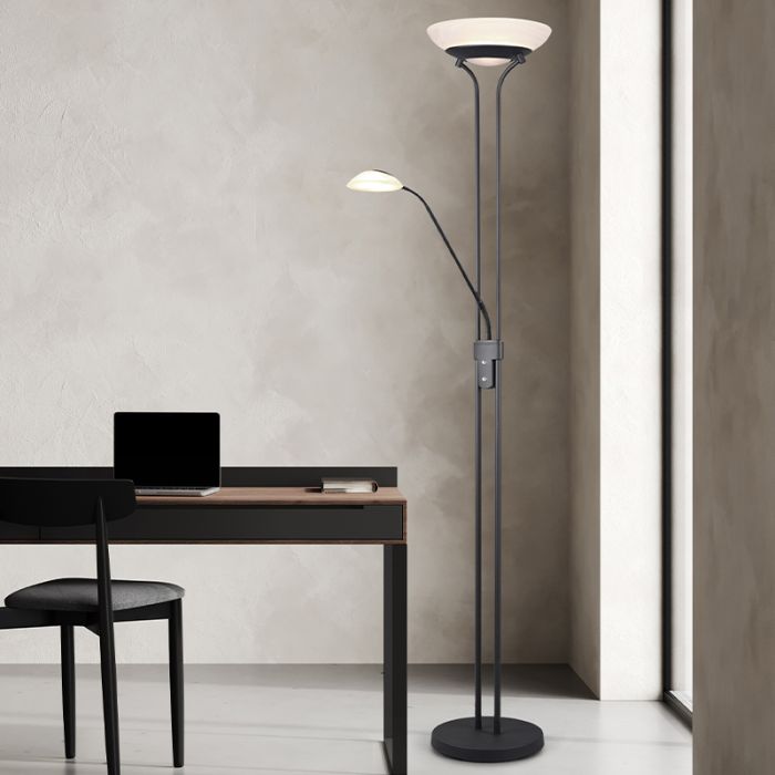 Piantana da lettura da terra moderna nera, Fredrika, 27W, 3000K LED, controllo touch