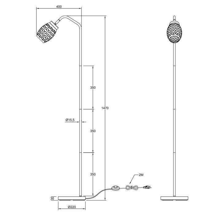 Lampada da terra moderna nera, Delana, con interruttore