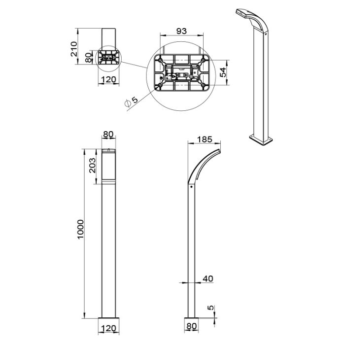Lampada da esterno moderna antracite, Popke, 12,5W, 4000K LED, IP44