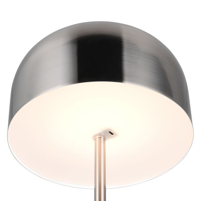 Lampada da terra ricaricabile moderna in nichel, Dustin, 2,5W, 3000K LED, dimmer in 3 fasi