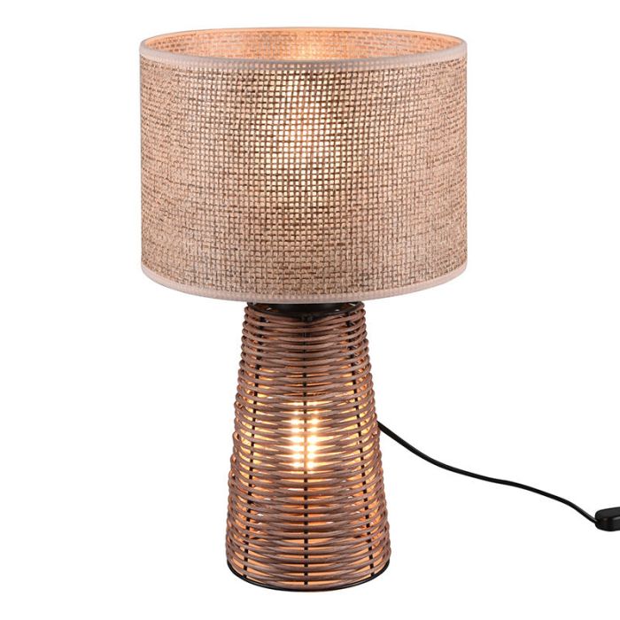Lampada da tavolo in rattan marrone, Fadila, con interruttore