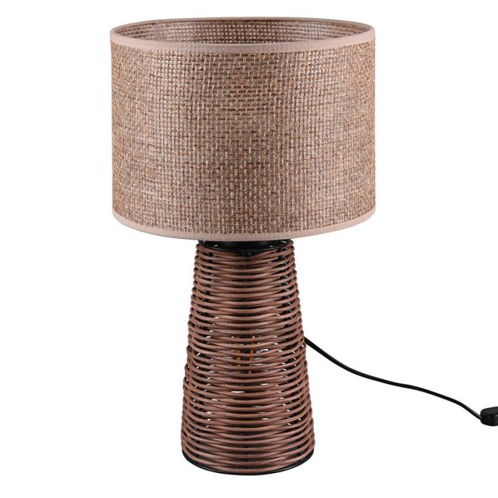 Lampada da tavolo in rattan marrone, Fadila, con interruttore
