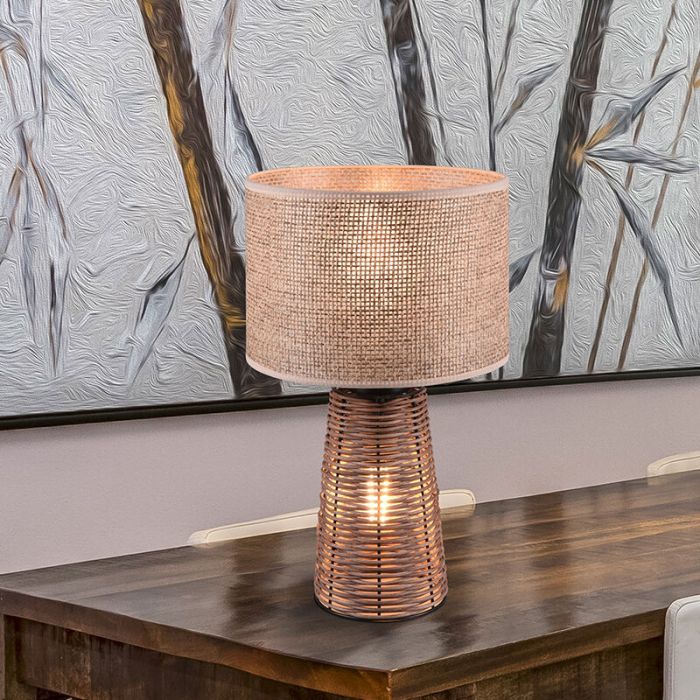 Lampada da tavolo in rattan marrone, Fadila, con interruttore