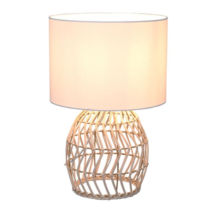 Lampada da tavolo in rattan bianca, Symon, con interruttore