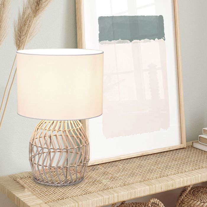 Lampada da tavolo in rattan bianca, Symon, con interruttore