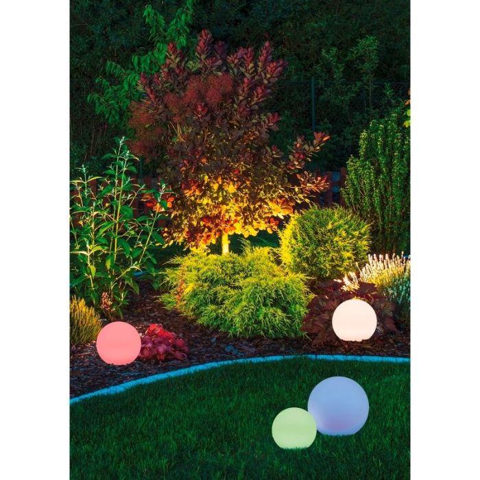 Faretto da giardino solare moderno bianco, Yavuz, 0,5W, RGBW LED, IP67, con telecomando