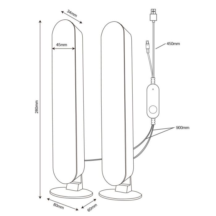 2 lampade da tavolo moderne nere, Umit, 3W, RGB LED, con telecomando