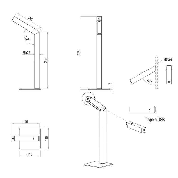 Lampada da tavolo ricaricabile legno moderna, Reijer, 2W, 3000K LED, controllo touch