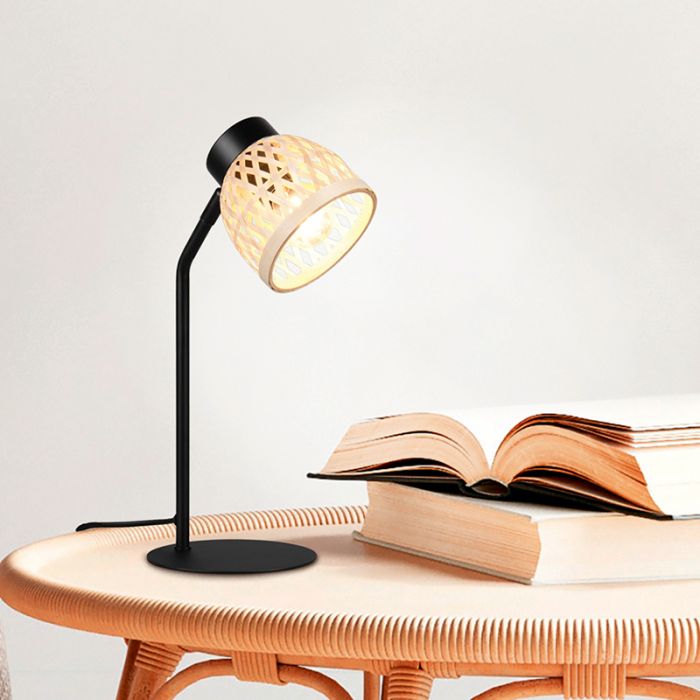 Lampada da tavolo in rattan marrone, Laut, con interruttore