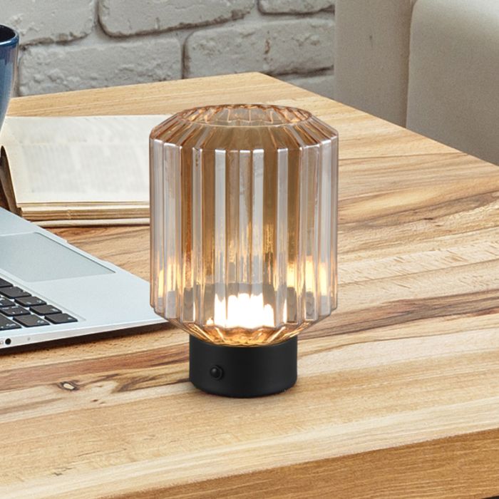Lampada da tavolo ricaricabile retrò nera, Tamer, 2W, 3000K LED, controllo touch