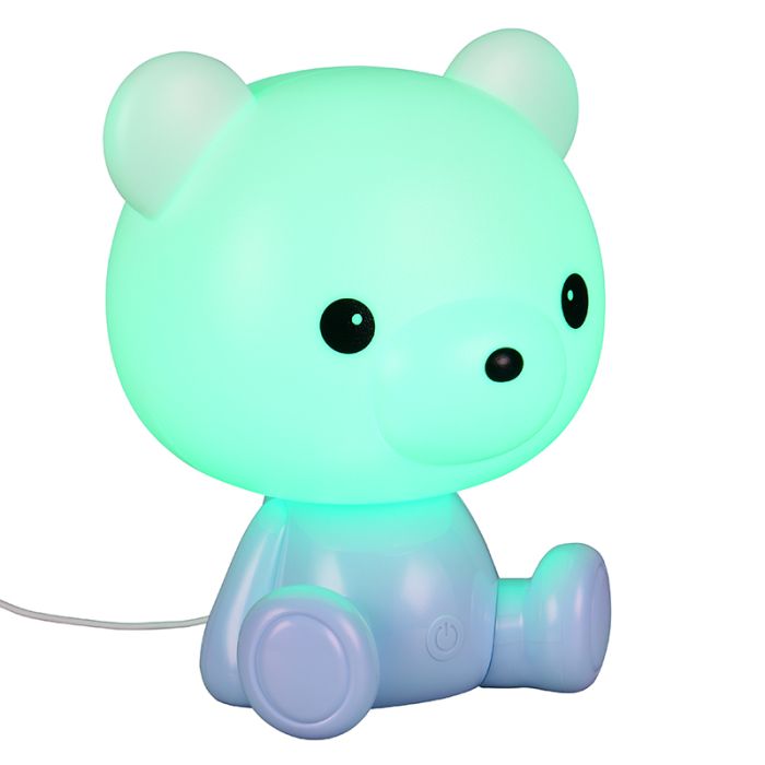 Lampada da tavolo per bambini blu in plastica, Lumibear, 0,3W, RGB LED, con interruttore