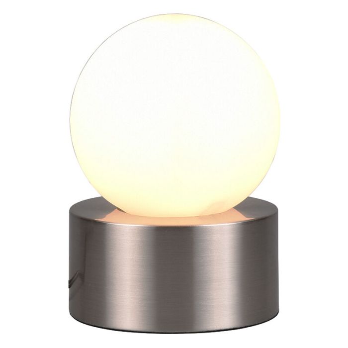 Lampada da tavolo moderna in nichel, Mirjam, con interruttore
