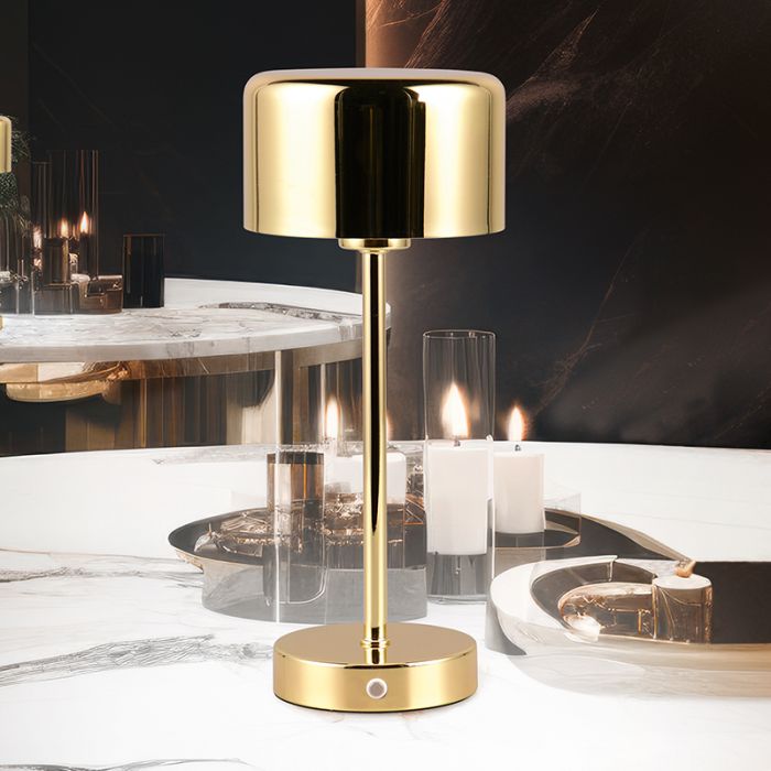 Lampada da tavolo ricaricabile moderna in ottone, Dustin, 1W, 3000K LED, controllo touch