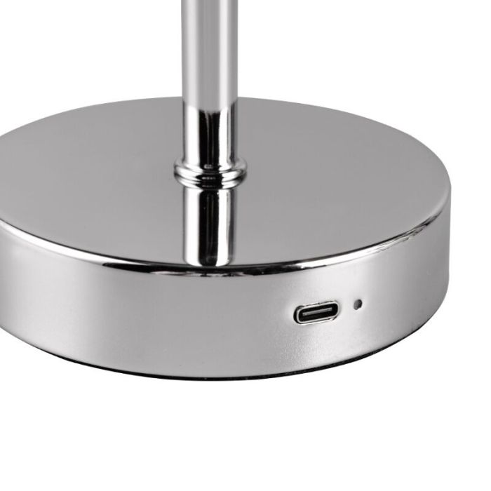 Lampada da tavolo ricaricabile moderna cromata, Dustin, 1W, 3000K LED, controllo touch