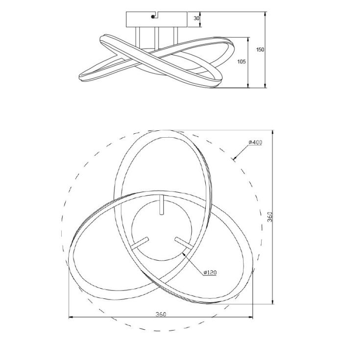 Lampada da soffitto design argenta, Suat, 15W, 3000K LED