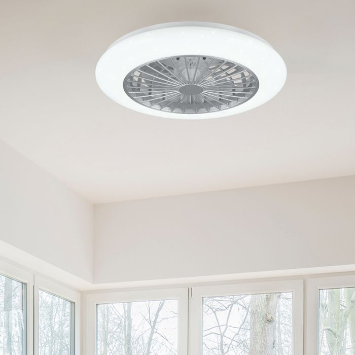 Ventilatore da soffitto moderno grigio, Damyan, 30W, RGBW LED, con telecomando