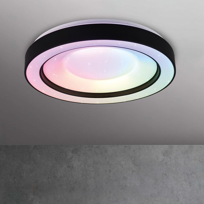 Plafoniera moderna nera, Navin, 22W, RGBW LED, con telecomando