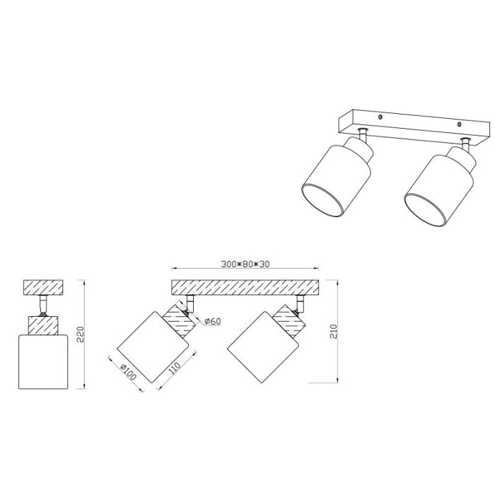 Faretto da soffitto in legno marrone, Myron