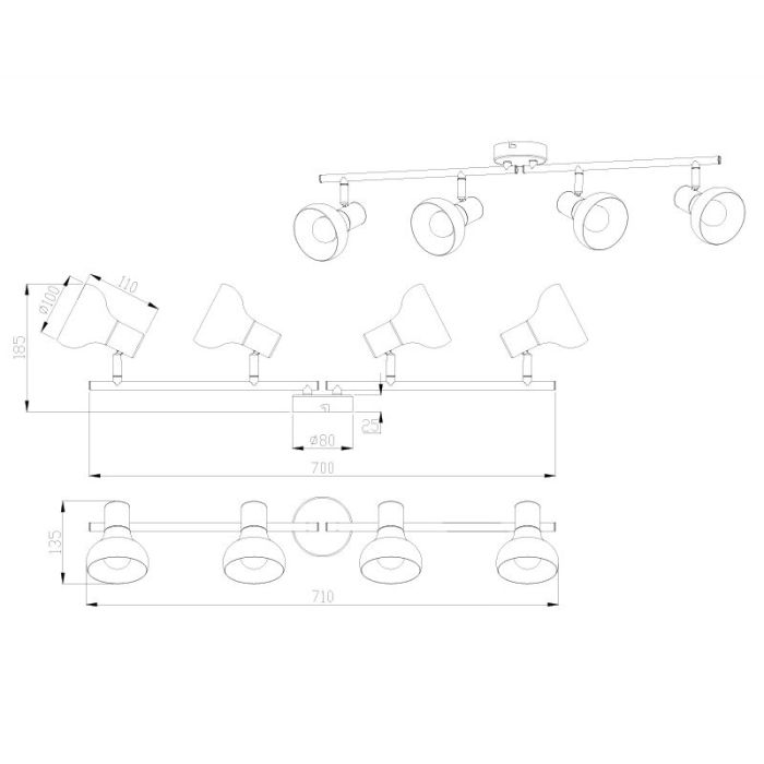 Faretto da soffitto moderno nero, Toos