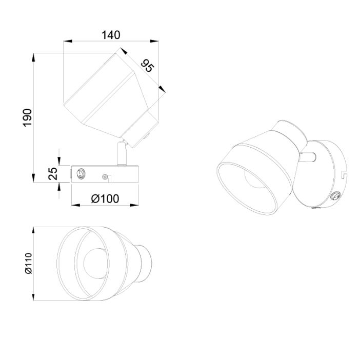 Faretto da parete moderno bianco, Riette, con interruttore
